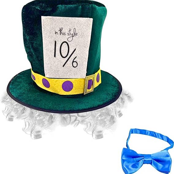 4E's Novelty - Wholesale Hat Accessory - Men's - Velvet Top Hat, Wig & Bowtie Set for Mad Hatter Costume