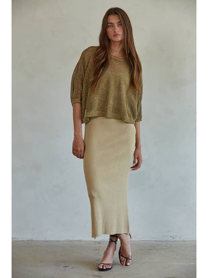 Bronze W1635 | Knit Polyester Sweater Lurex Short Sleeve Crop Top for wholesale on Faire