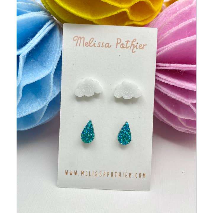 Melissa Pothier Art - Wholesale Stud/Post Earrings - Cloud Earrings, Raindrop Earrings, Stud Earring, Raincloud