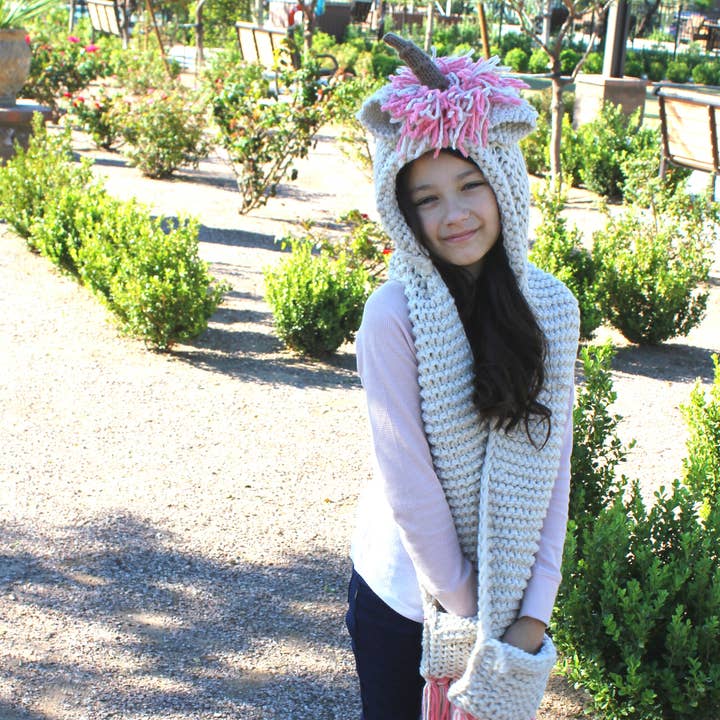 Little girl's crochet unicorn scarf for wholesale by LUNA Nail Wraps