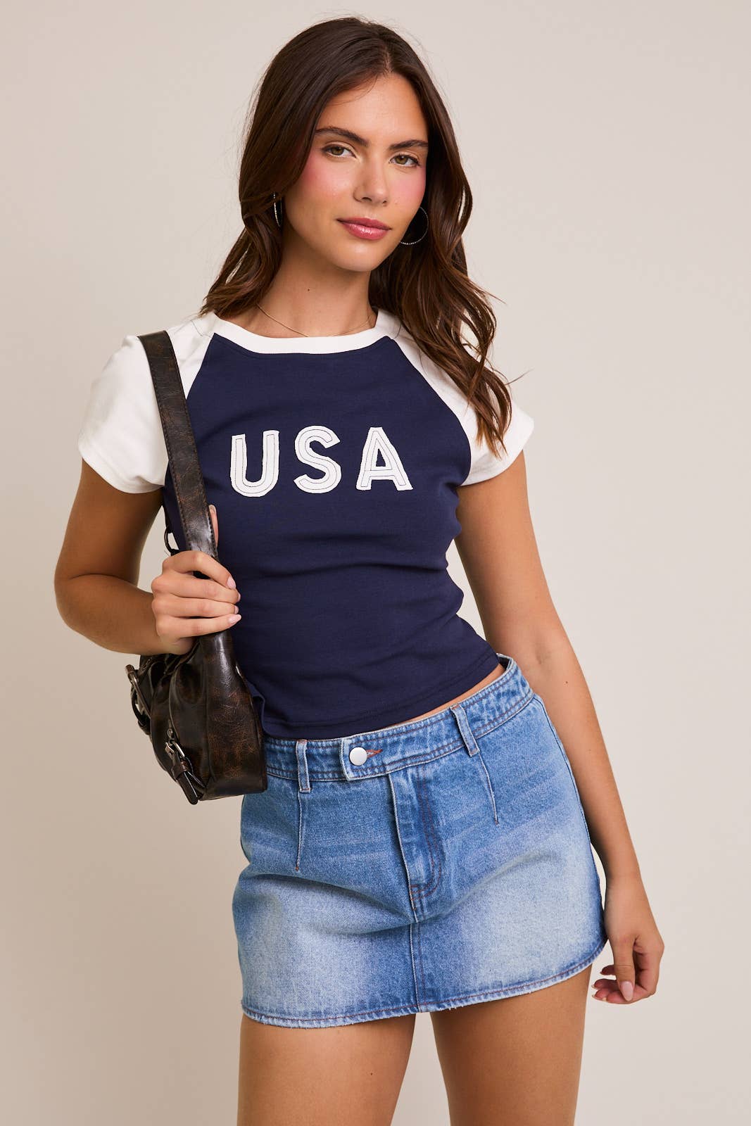LE LIS - Wholesale Screen Printed T-Shirt - Women's - CAP SLEEVE USA BABY TEE