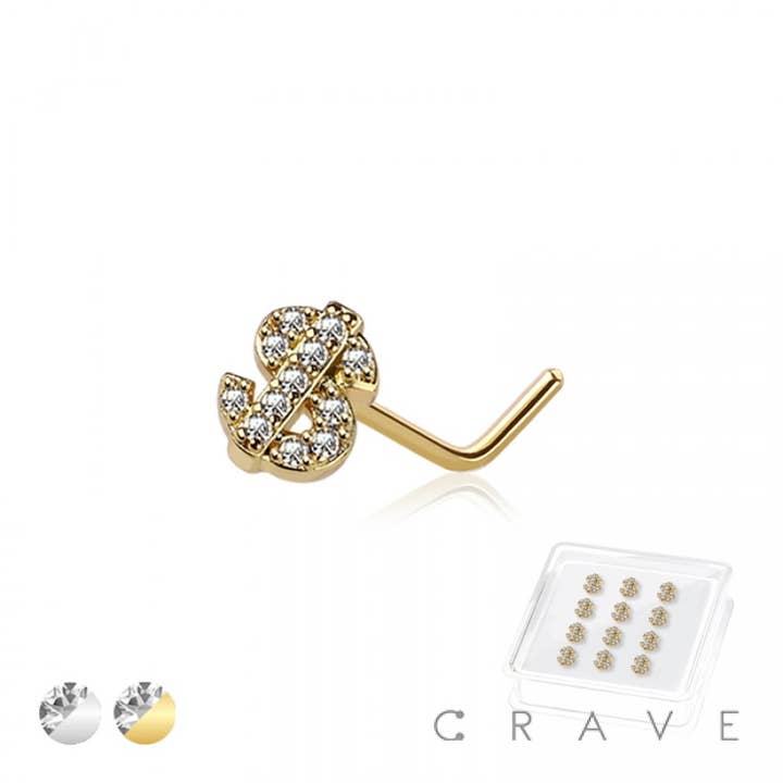 12PCS OF CZ GEM PAVED DOLLAR SIGN L SHAPE STUD BOX for wholesale by CRAVE