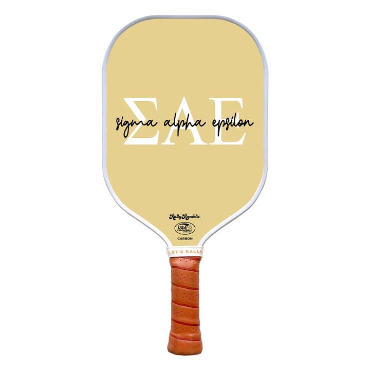 Sigma Alpha Epsilon SAE Gold Pickleball Paddle met Griekse kalligrafie (B2B) voor wholesale door Rally Republic