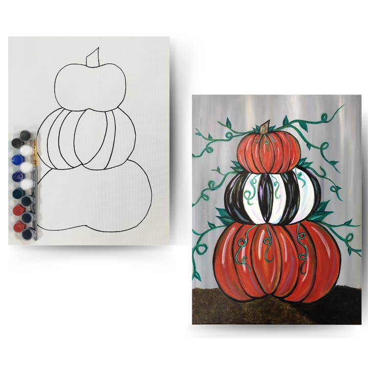 Pumpkin Stack - DIY Canvas Paint Kit Includes Paint & Brush for wholesale by Painted Grape