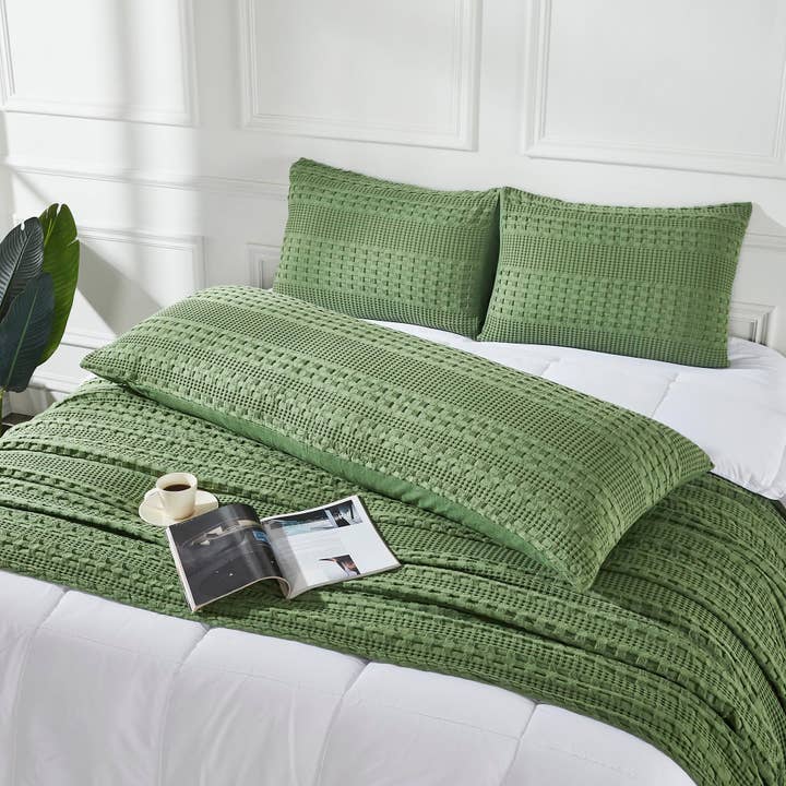VHC Brands - Wholesale Throw Pillow Cover - Waffle Weave Olive Green Body Pillow Cover 54Lx20W