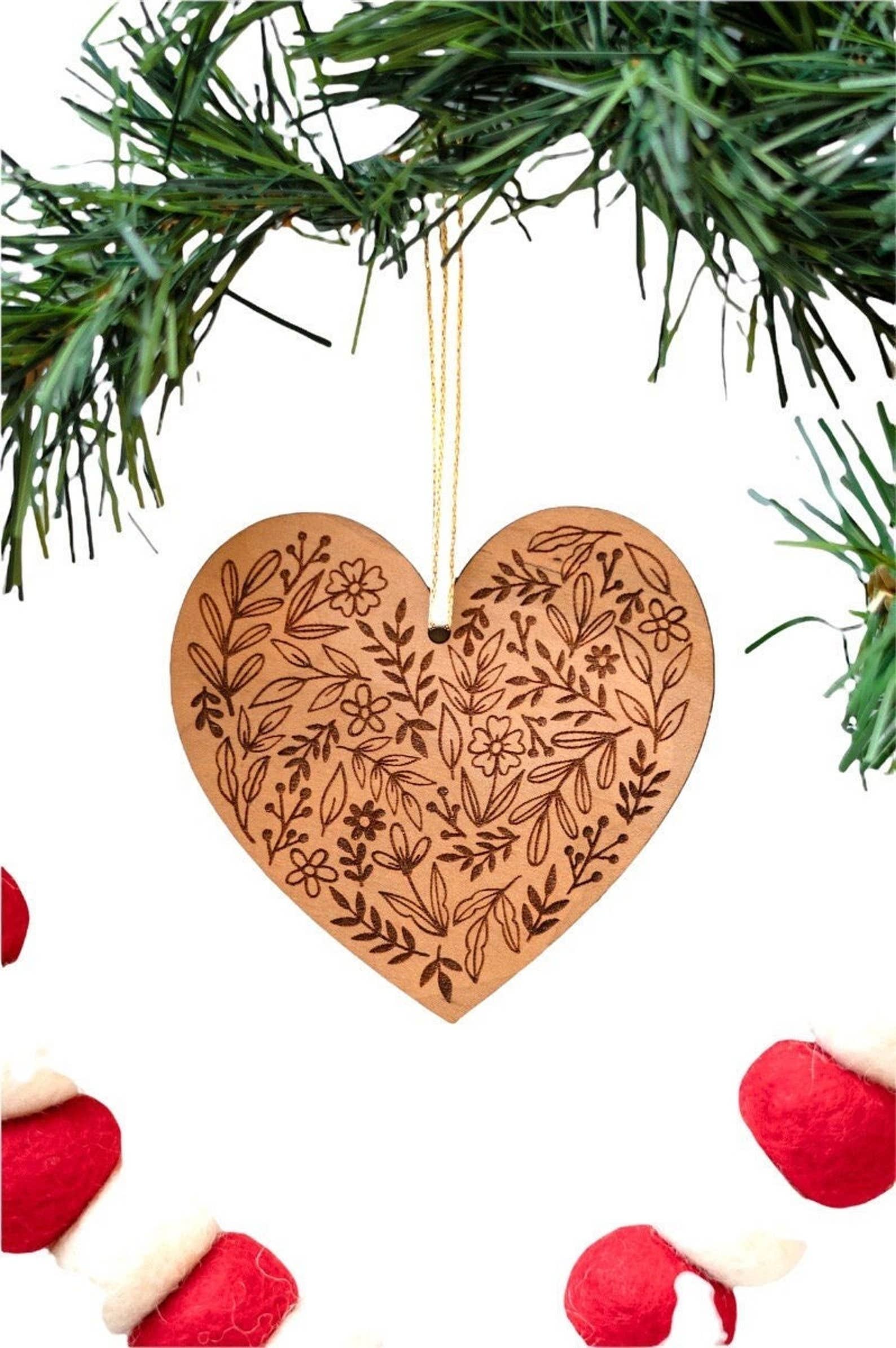 Reece Design Works - Wholesale Ornament - Engraved Wood Heart Christmas Ornament