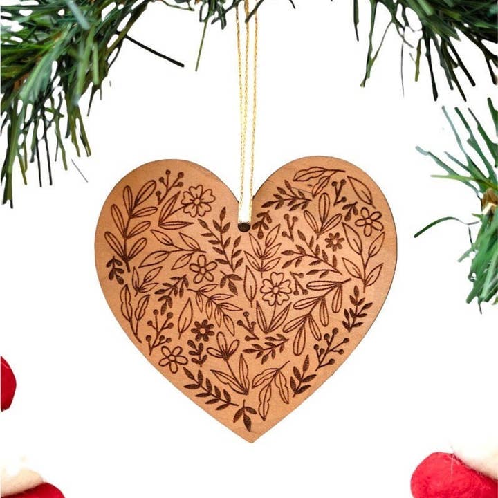 Engraved Wood Heart Christmas Ornament for wholesale by Reece Design Works