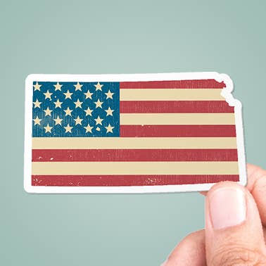 Kansas American Flag Sticker Vinyl Decal for wholesale by CJ's Sticker Shop