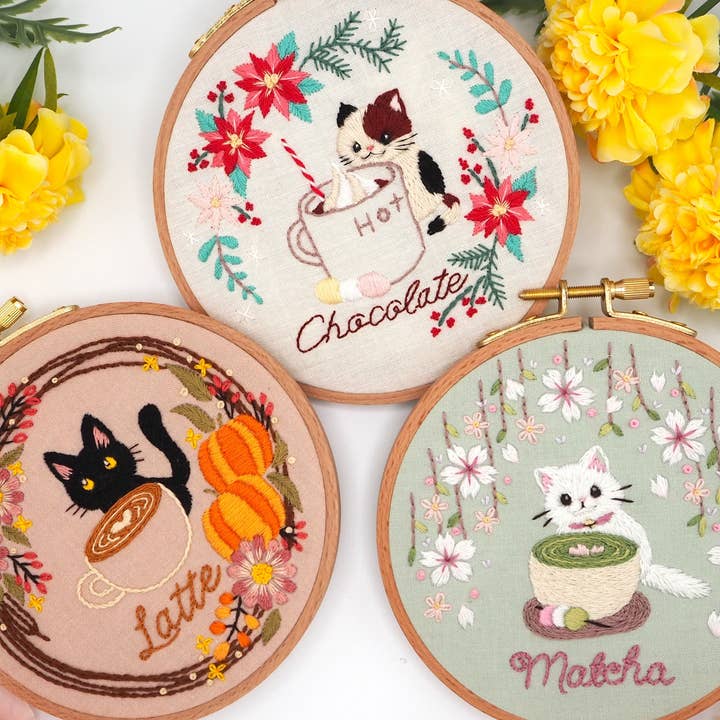 BlueCatCraftCA - Wholesale DIY craft kit - DIY Embroidery Kit Hot Chocolate from Cat & Tea Collection4