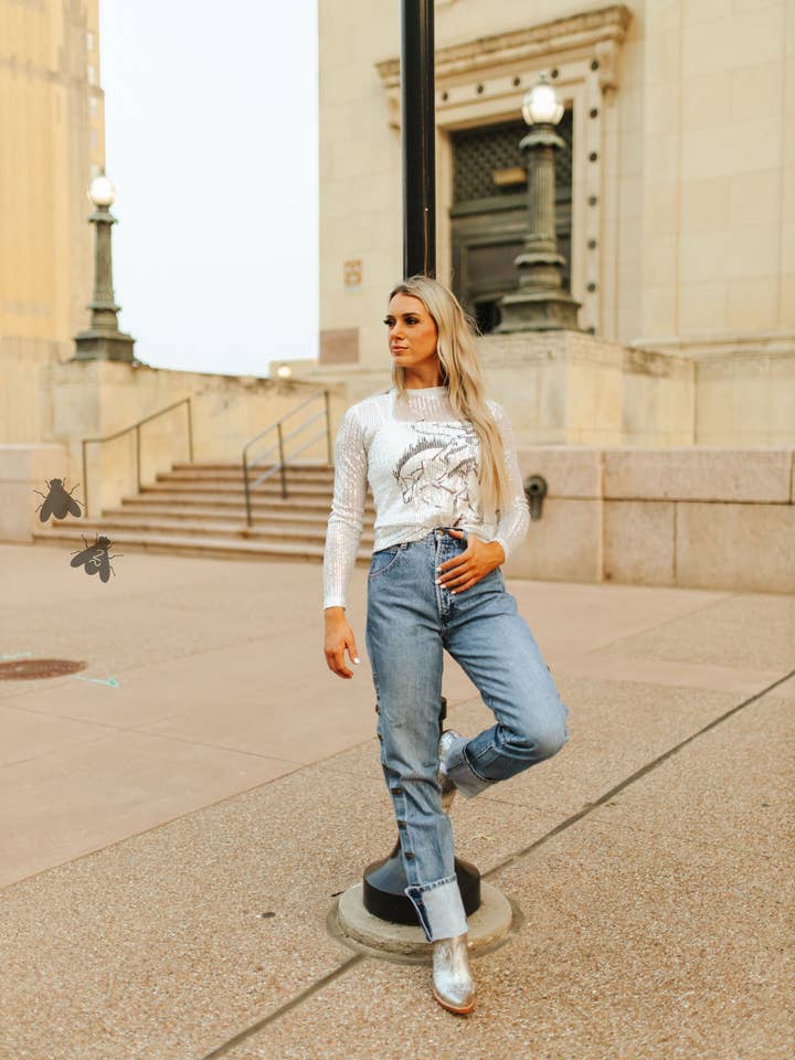 2 Fly Co - Wholesale Screen Printed T-Shirt - Women's - SEQUIN SADDLES