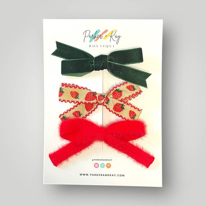 Strawberry Fields 3-Piece Hair Bow Variety Set for wholesale by Parker and Kay Collective