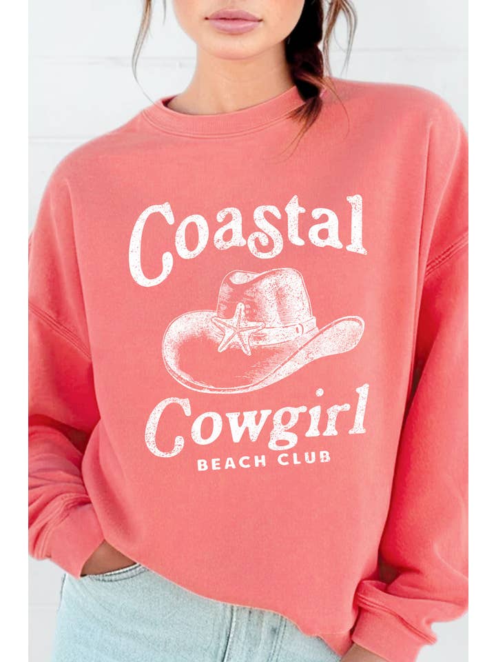 Rustee Clothing – Camisola gráfica - Mulher por atacado – SWEATSHIRTS GRÁFICAS ESCOVADAS DO CLUBE DE PRAIA COASTAL COWGIRL3