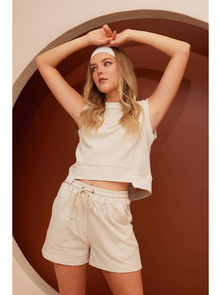 mittoshop - Wholesale Top & Short Set (NOT Loungewear) - Women's - FRENCH TERRY CREW NECK TOP AND SHORTS SET