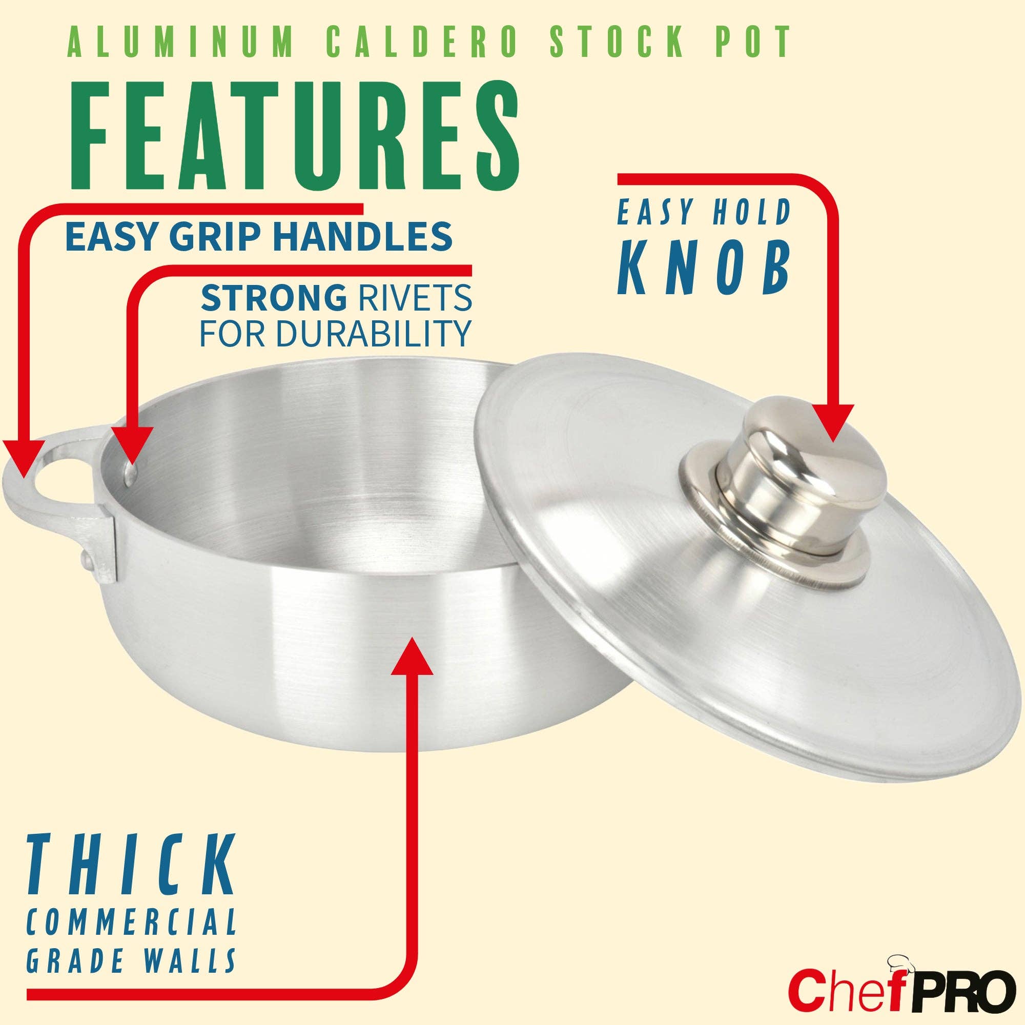 ShopBobbys – wholesale Cooking pot – Chef PRO Commercial Grade Aluminum Caldero Stock Pot, 5.1 Quarts1