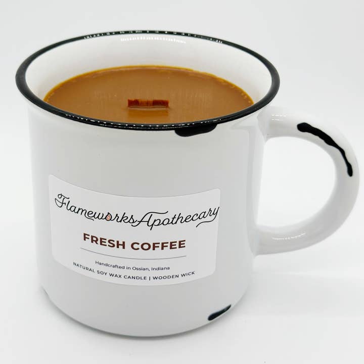 Vela de 12 oz, taza de cerámica blanca para café fresco para venta al por mayor de Flameworks Apothecary