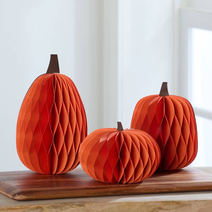 Your Heart's Content - Wholesale Decorative Tabletop Object - Honeycomb Pumpkin Autumn Shelf Sitter, Halloween Table, Cat4