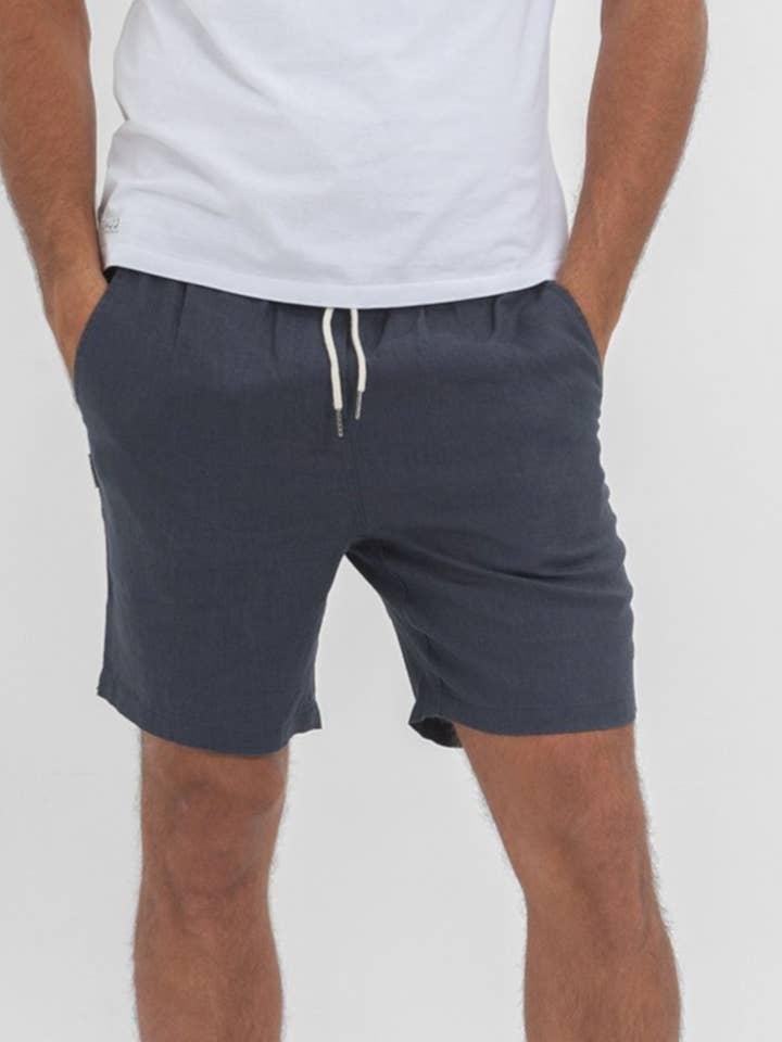 Linen Shorts - Charcoal for wholesale by Coast Clothing Co
