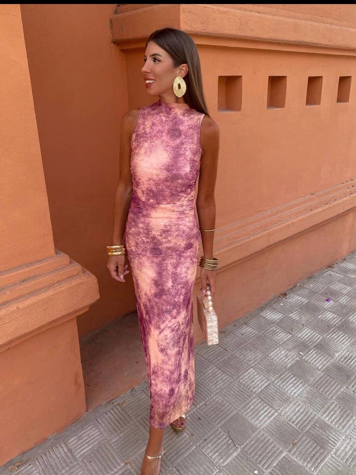 10691D Long printed bodycon dress for wholesale by LORIANE