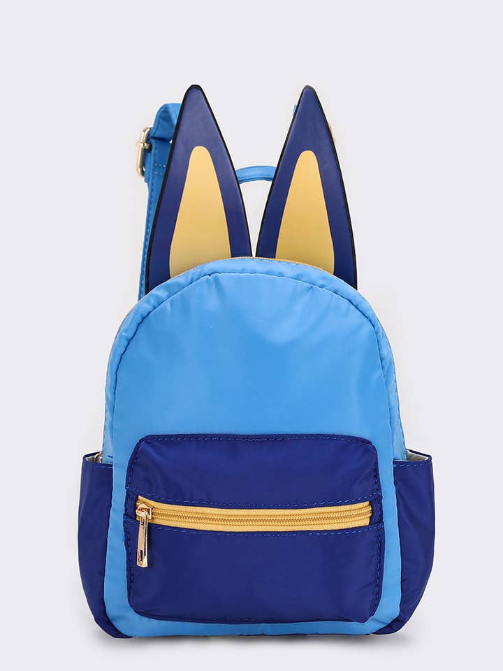 Petit sac à dos imprimé personnage bleu pour la vente par sassy kids palace