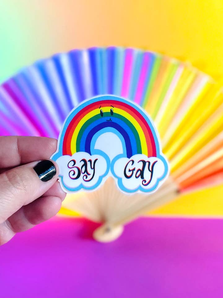 SAY GAY Weatherproof Vinyl Sticker, USA Made for wholesale by Cover Yo Space Gurl