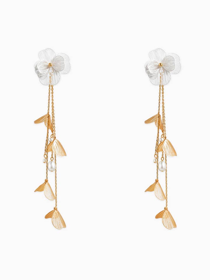 Boucle d'oreille linéaire fleur filigrane ombre pour la vente par Sessori