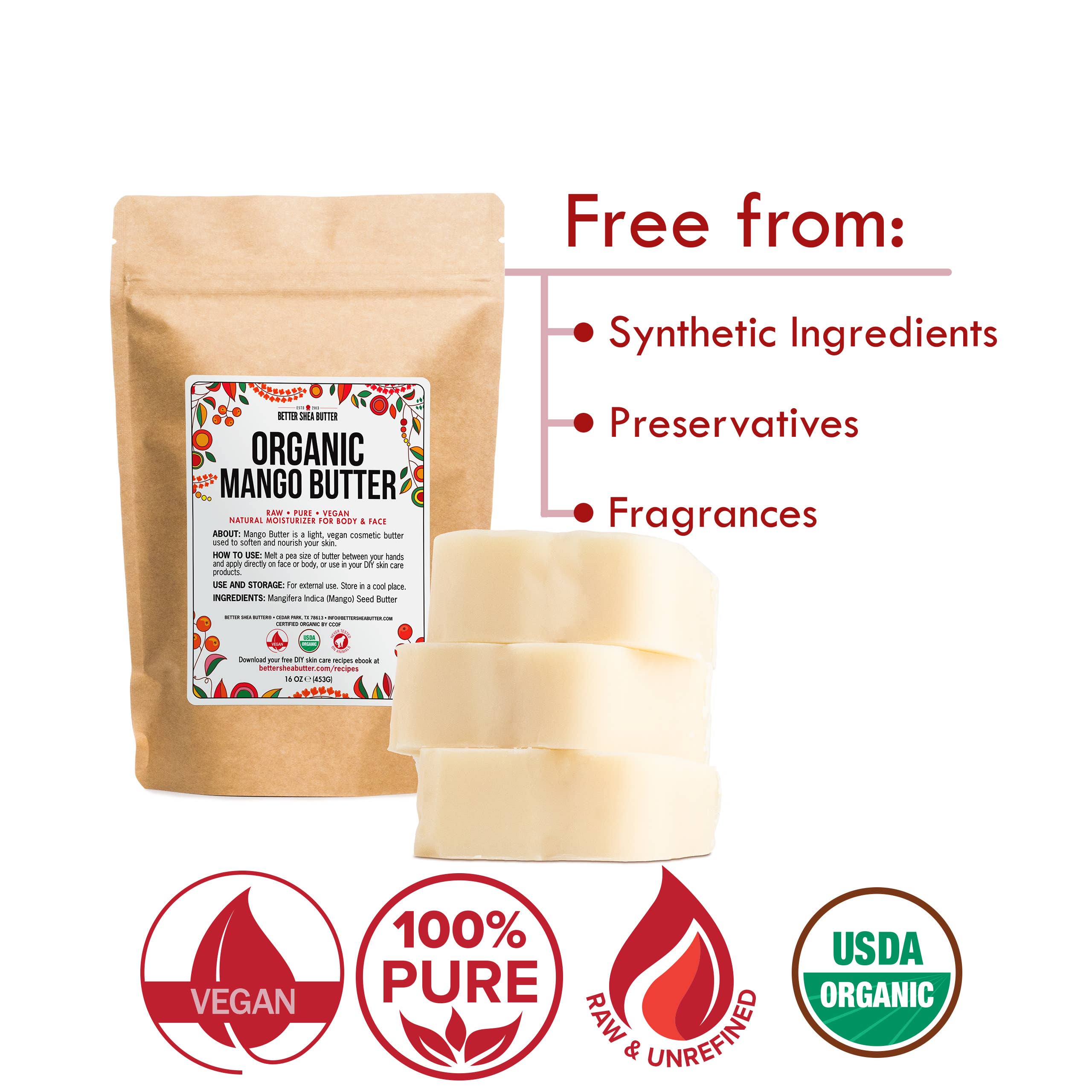 Better Shea Butter - Wholesale Hand & Body Lotion - Organic Mango Butter - 1 lb Block8