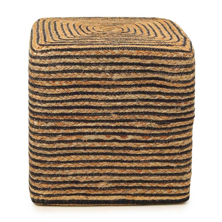 REDEARTH - Wholesale Pouf - REDEARTH Cube Pouf Foot Stool Ottoman - Jute Braided Pouffe Poof Accent Sitting Footrest for The Living Room, Bedroom, Nursery, Lounge 50% Jute 50% Cotton Set Of 2 (14.5”x14.5”x16”; Natural Black)