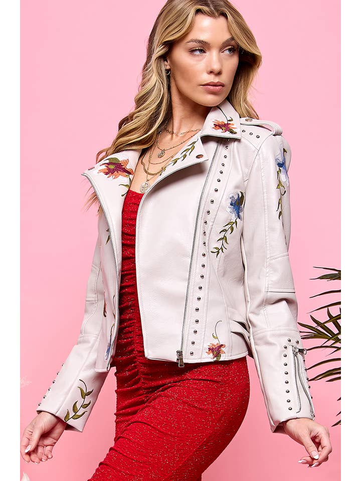 Cezele - Wholesale Leather jacket – Women′s - Floral Embroidery Leather Jacket10