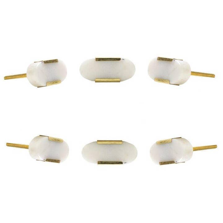 Set of Six White Oval Marble Knobs for wholesale by Perilla Home