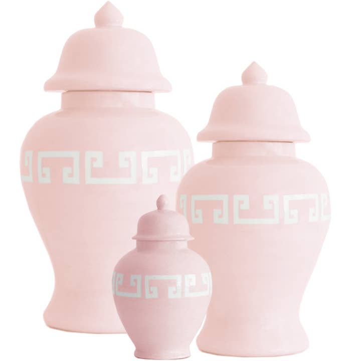 Cherry Blossom Pink Greek Key Ginger Jars for wholesale by Lo Home | Ruby Clay