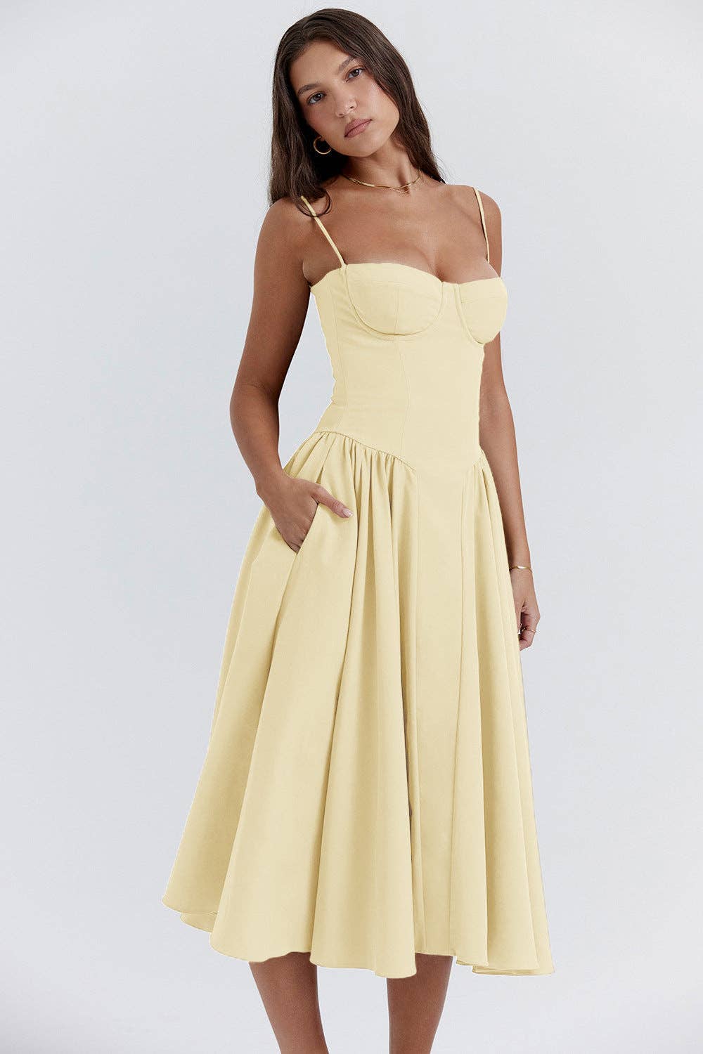 Sweetkama - Wholesale Dress - Women's - String Shoulder Solid & Floral Ladies Dress 2552823