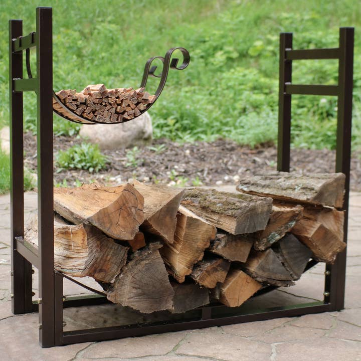 Sunnydaze Decor - Wholesale Fire Pit - 33 in Steel Firewood Log Rack with Kindling Holder - Bronze