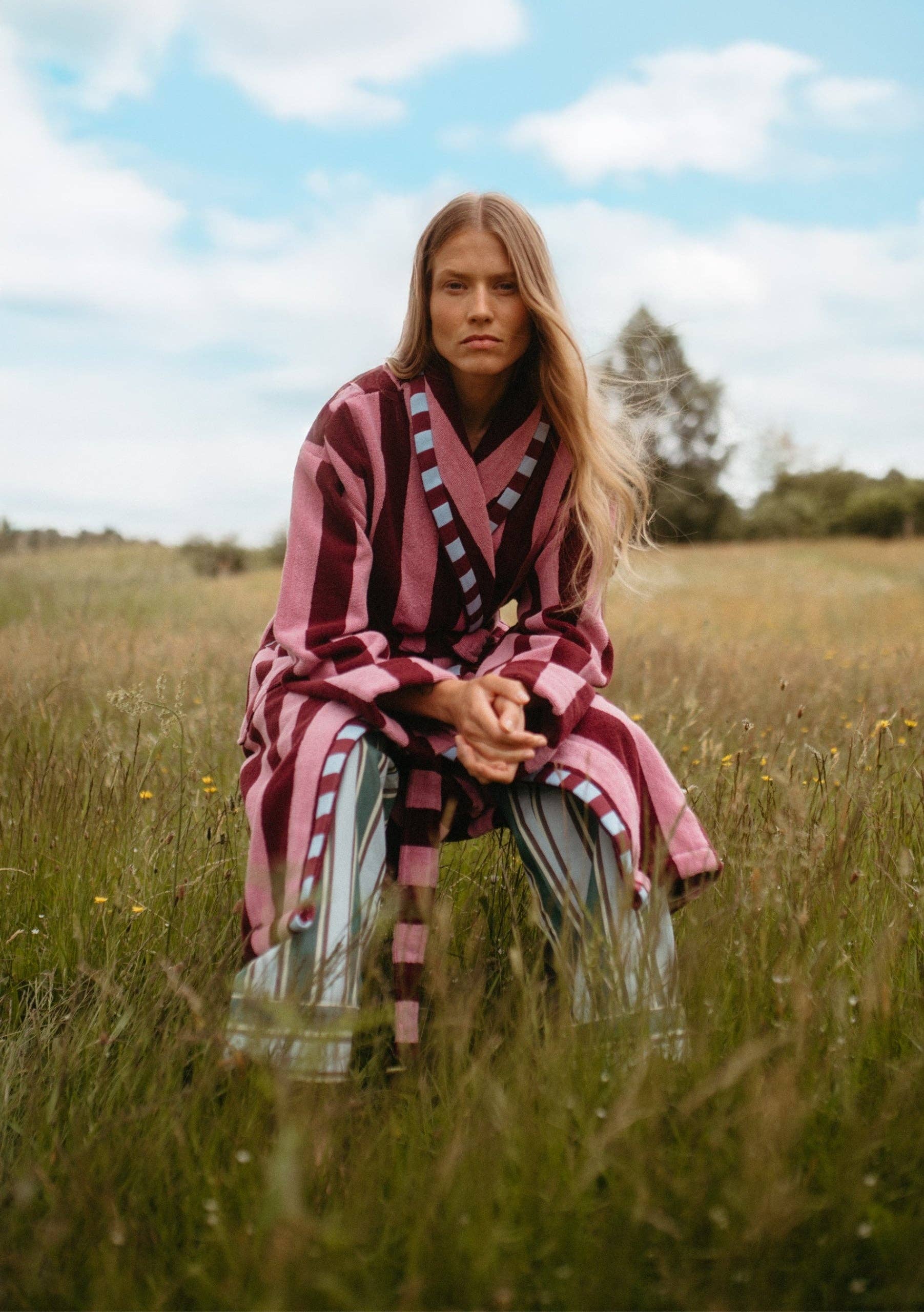 TBCo - Wholesale Robe - Women's - Terry Cotton Bath Robe in Burgundy Stripe1