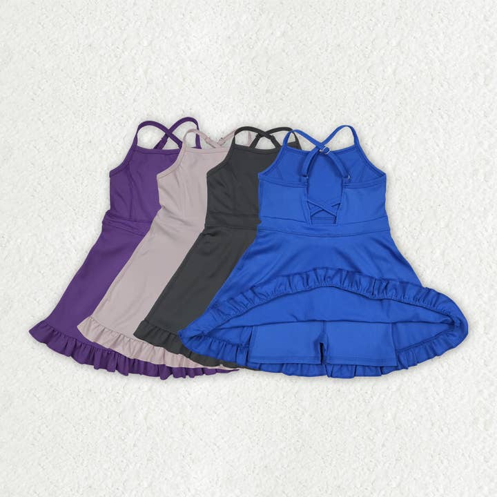 Sibling Baby Girls Strap Knit Knee Length Short Yoga Active Wear Athletic Dresses for wholesale by Aier Wholesale