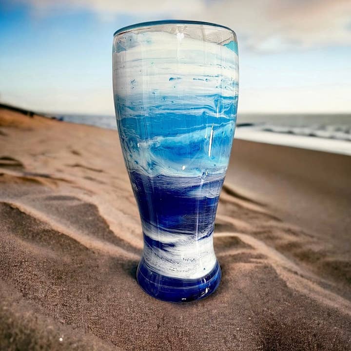 Whimsy and Willow – wholesale Wine glass – Blue Waves Wine Glasses and Drinkware-Handmade