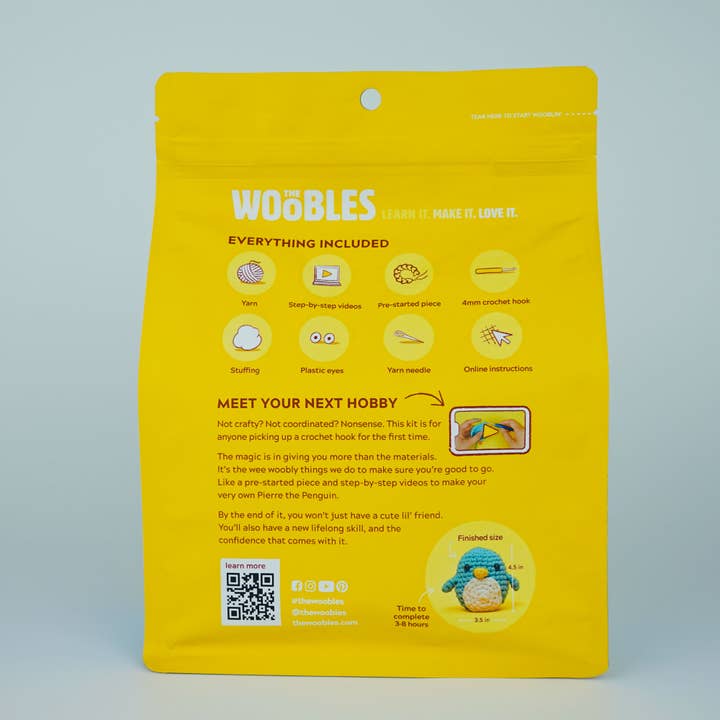 The Woobles - Wholesale Knitting/Crochet Supplies - Pierre the Penguin Beginner Crochet Kit