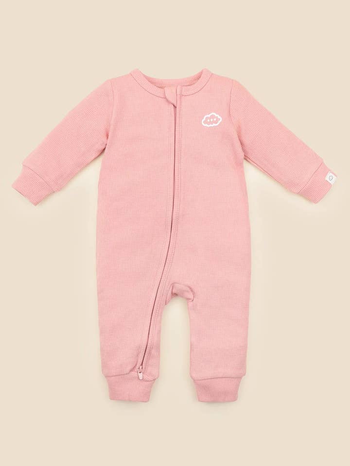Organic Cotton Waffle Growsuit - Blush Pink for wholesale by Lūmmi in Colour Babywear