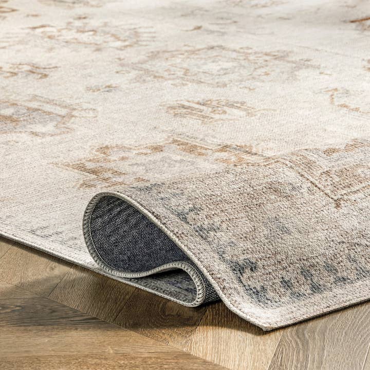 Beige Krystin Distressed Machine Washable Area Rug for wholesale on Faire2