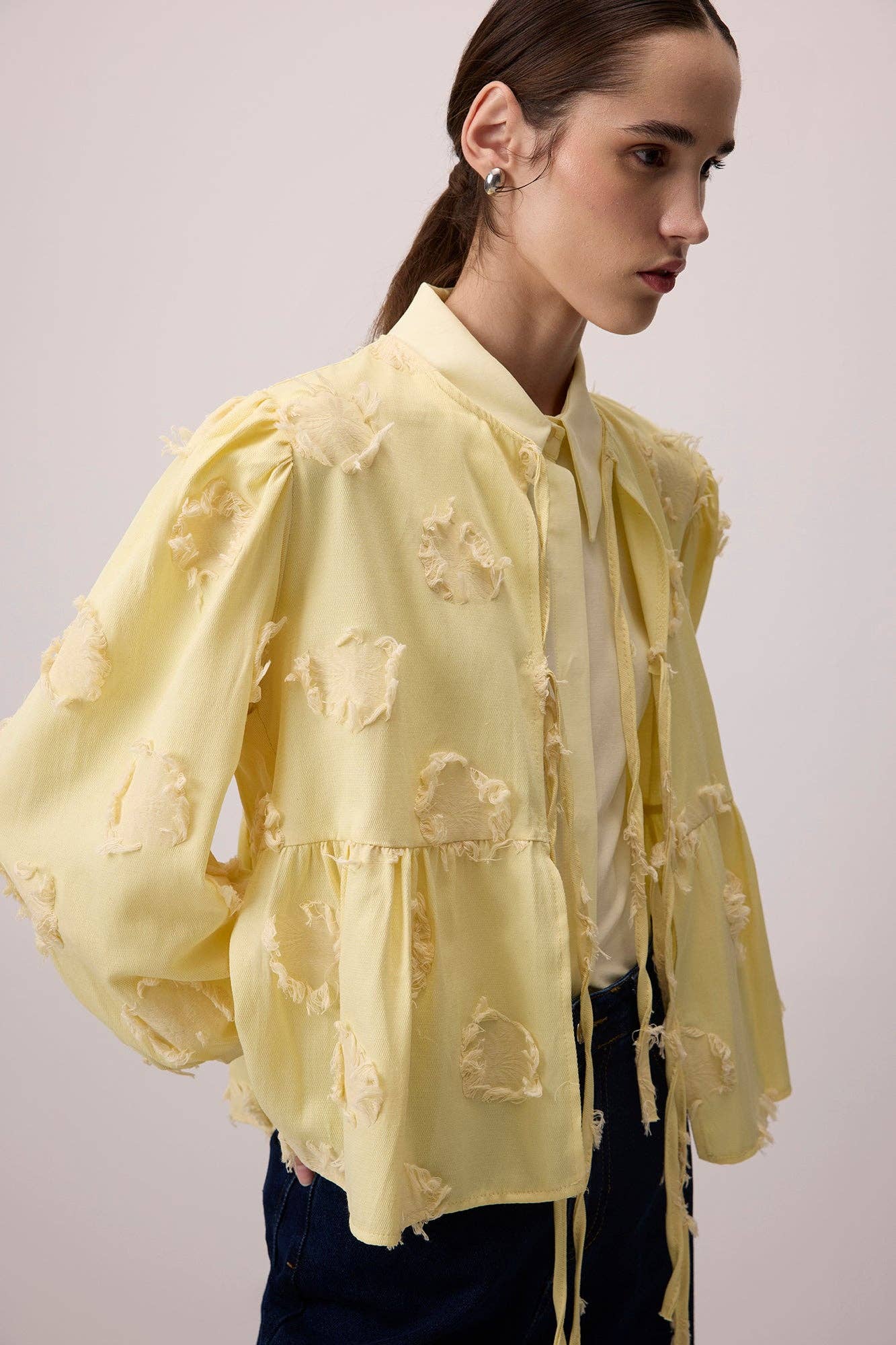 Sar  Jacquard Tie-Front Kimono Blouse - Cotton Blend for wholesale on Faire3