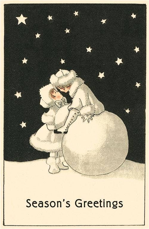 Found Image Press - Wholesale Stationery/Notecard Set - Greeting Card MC-543 Children on Snowball Kissing0