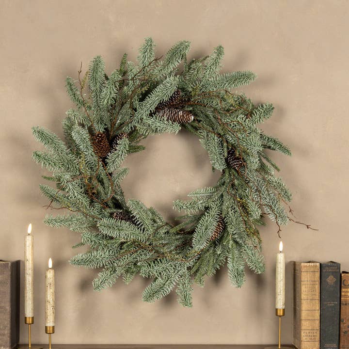 Ragon House - Wholesale Wreath - 24" ICY HEMLOCK & PINE WREATH0