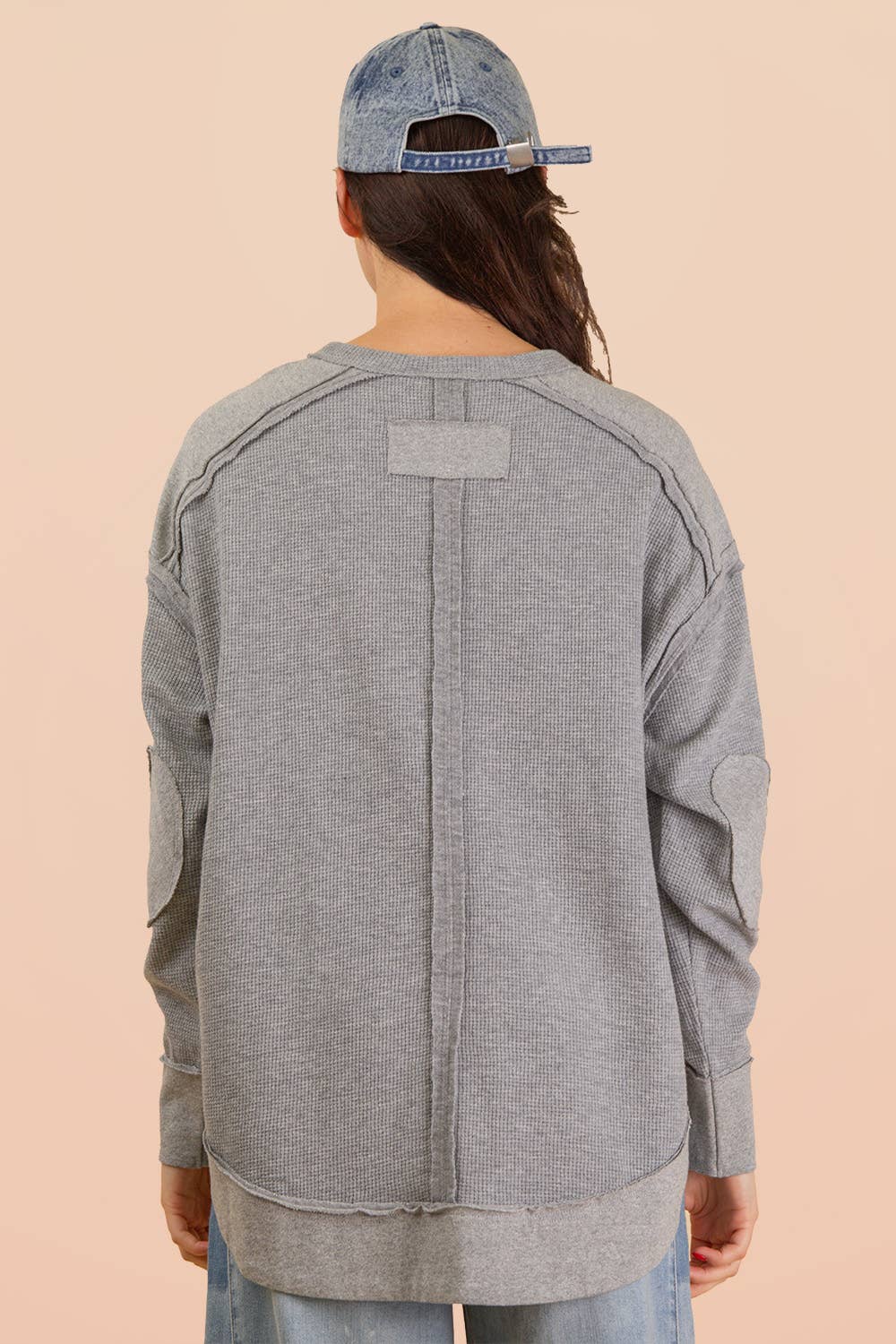 VERY J - Wholesale Knit Top - Women's - NT12234-Mineral Washed Elbow Patch Contrast Knit Top21