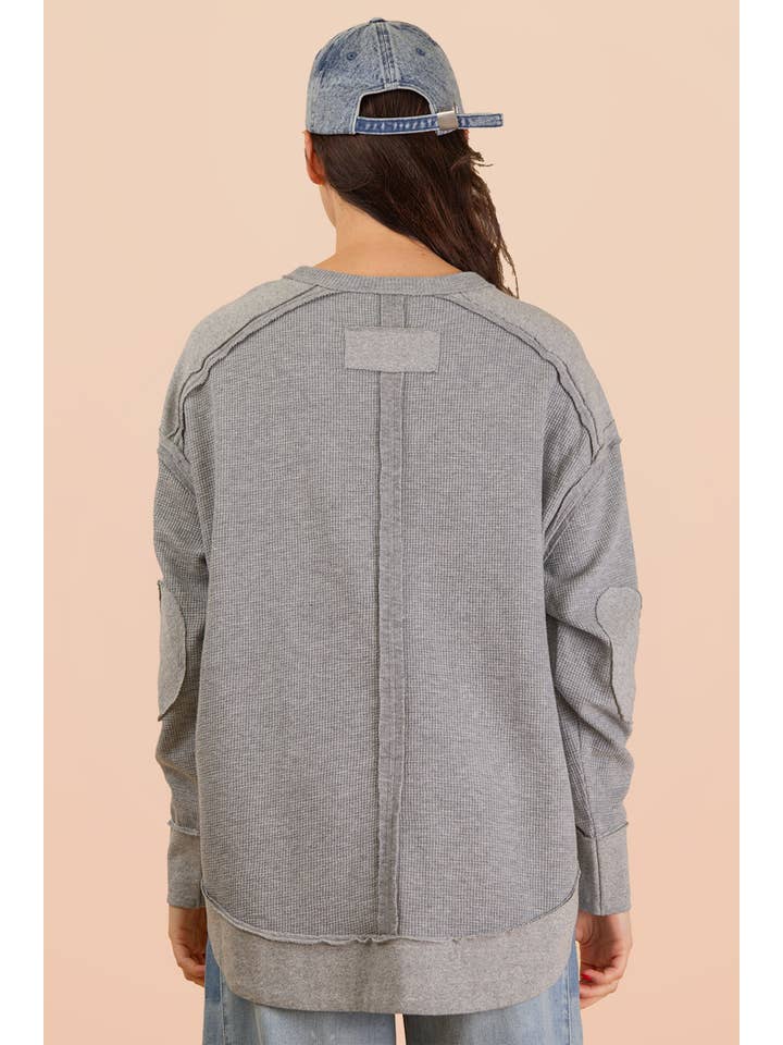 VERY J - Wholesale Knit Top - Women's - NT12234-Mineral Washed Elbow Patch Contrast Knit Top21