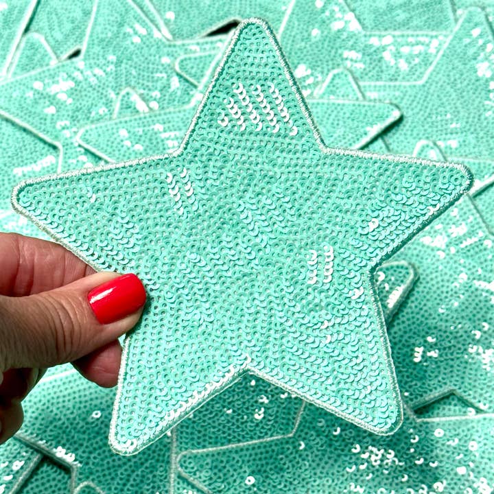 sequinandstiches – Großhandel Aufnäher – Stern-Patch, Pailletten-Stern-Patch, türkisfarbener 5-Zoll-Pailletten-Stern-Patch, Aufnäher zum Aufbügeln, DIY, Türkisfarbener Patch-Trucker-Hut-Aufnäher, Preppy-Aufnäher Trendiger Aufnäher, Paillettenstern