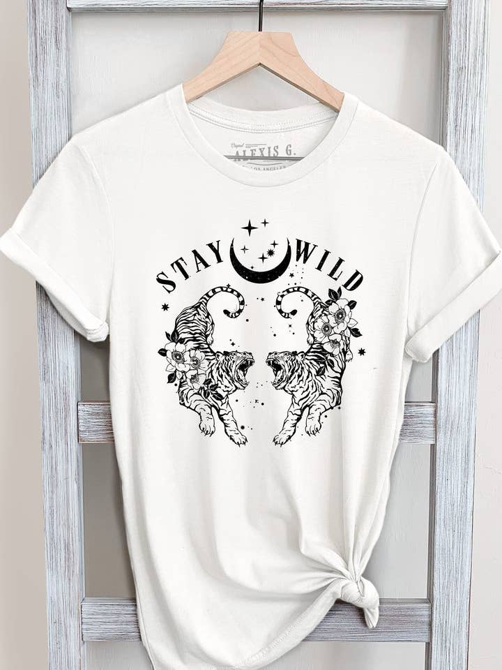 Stay Wild Graphic Tee, Tiger Face, School Mascot T for wholesale by SewCalUSA