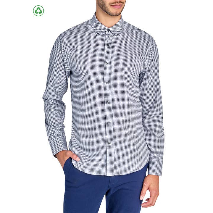 CAMICIA A MANICHE LUNGHE IN MICRO PLAID ELASTICIZZATA IN 4 DIREZIONI RICICLATA per la vendita all'ingrosso da parte di CON.STRUCT