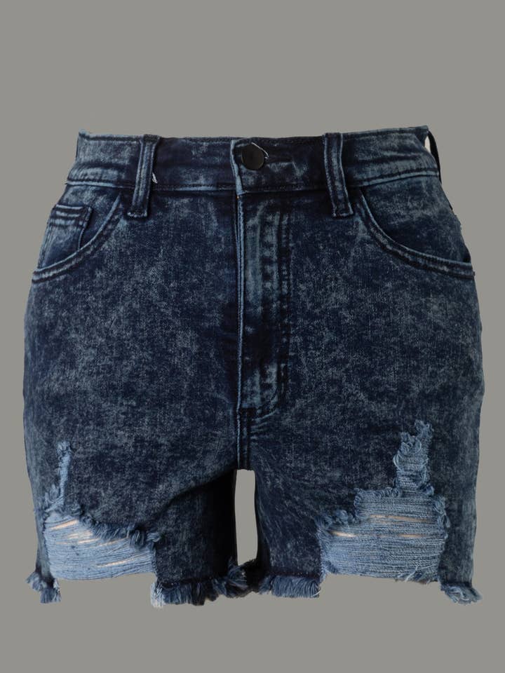 I-FSP9074AC - High rise distress shorts for wholesale by Fascination by Intrend