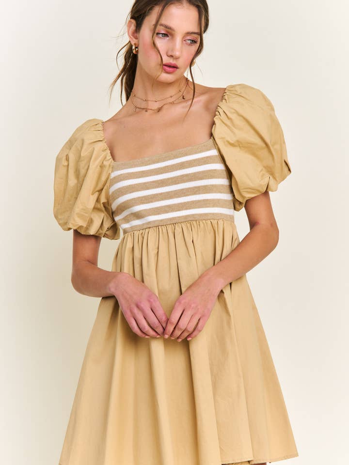 In the Beginning - Wholesale Dress - Women's - Khaki Knit Poplin Dress