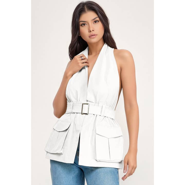 HALTER BELTED TOP for wholesale by Esmeray Clothing