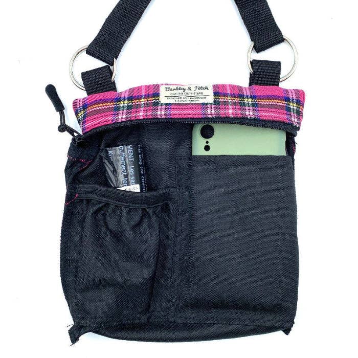 Barkley and Fetch – wholesale Pet treat bag – Dog – Bright Pink Tartan Dog Walk and Treat Bag2